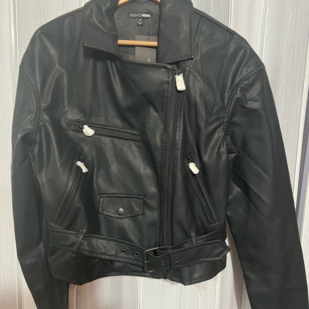 Black leather jacket from fashion nova.